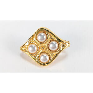 VTG Robert Zentall Tie/Scarf Hinged Clip Faux Pearl Gold Plated Unisex Signed